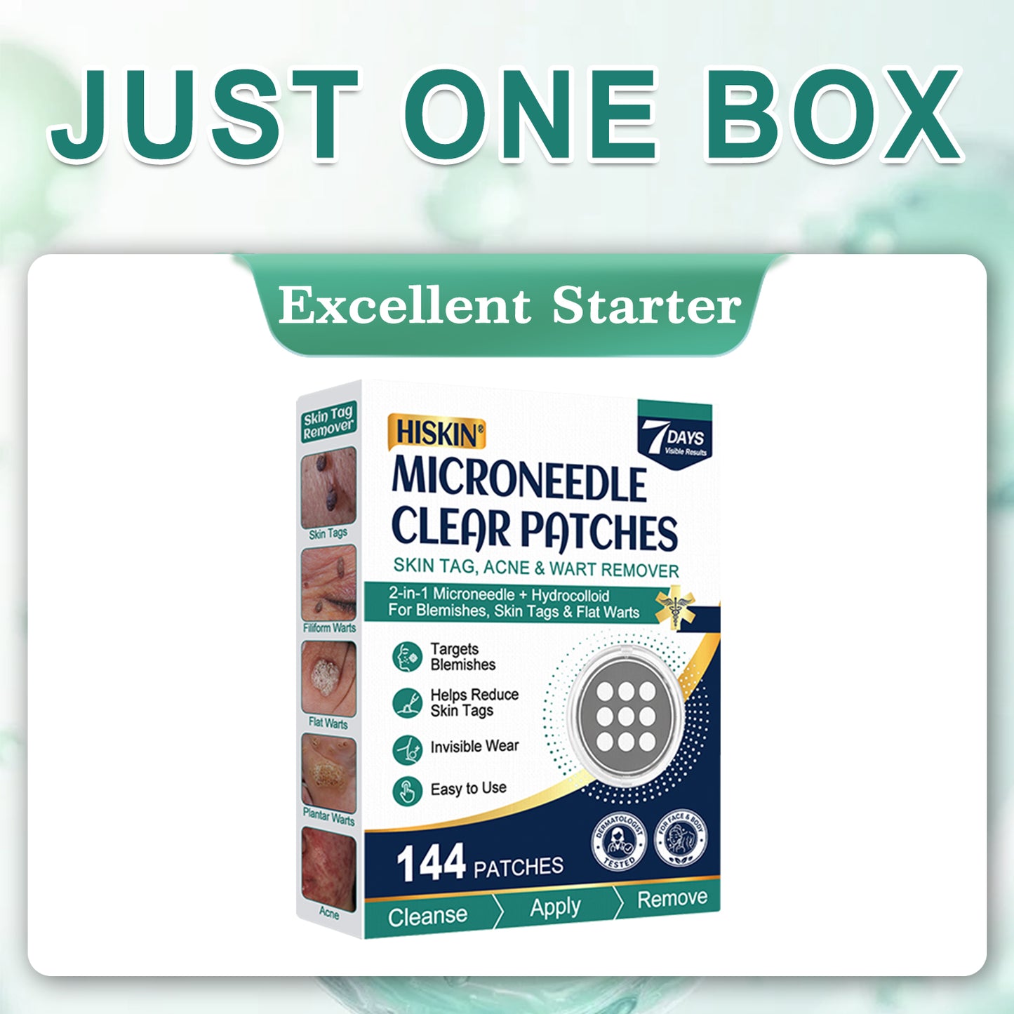 ✨Hiskin ® 2-in-1 Microneedle & Hydrocolloid Patch🍀 | Removes raised moles, acne, flat warts, and skin tags | Helps improve wrinkles, scars, and blemishes | Invisible patches for face and body